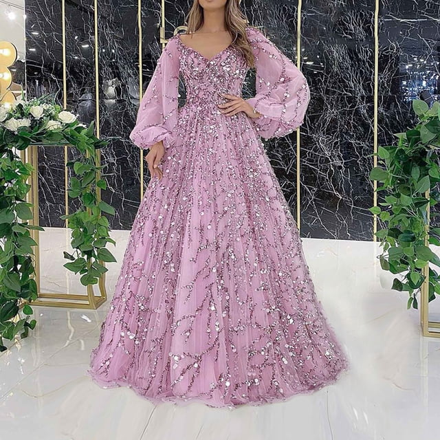 EGNMCR Robes à Paillettes pour Femmes Automne Hiver Col en V Manches Longues Robe de Cocktail Formelle Corset Moulante Tendance Bal Fête Décontractée Robes Maxi