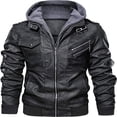 thumbnail image 1 of Motorcycle Jacket for Men Casual Faux Leather Bomber Jacket with Removable Hood, 1 of 7
