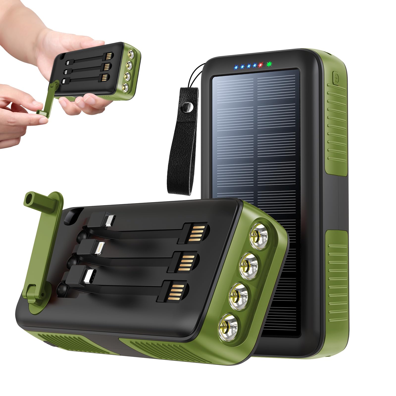 Solar Charger Power Bank 63200mAh, Portable Charger with Dual Outputs & Dual Inputs 4 LEDs Flashlight, Hand Crank Power Bank Fast Charging Battery Pa