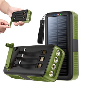 Solar Charger Power Bank 63200mAh, Portable Charger with Dual Outputs & Dual Inputs 4 LEDs Flashlight, Hand Crank Power Bank Fast Charging Battery Pa