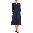 thumbnail image 1 of INSPIRE CHIC Robe de Travail pour Femme Ligne A Manches 3/4 Robe Midi Élégante S Bleu Marine, 1 of 6
