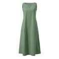 thumbnail image 4 of Ohufall Robe Femme en Coton et Lin à Col en V Sans Manches Décontractée Robe Débardeur Unie Confortable avec Poches Robe Midi d'Été Chic, 4 of 5
