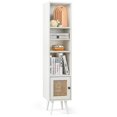 thumbnail image 1 of Costway Rattan Storage Cabinet Freestanding Slim Organizer Wood Display Rack Living Room White, 1 of 10
