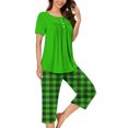 thumbnail image 2 of Timegard Womens Pajamas Sets Lounge Short Sleeve Pleated Top Checkered Capri Pants with Pockets Pjs Outfits, 2 of 7