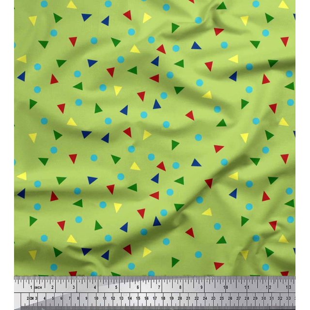 Soimoi Japan Crepe Satin Fabric Dot & Triangle Geometric Printed Fabric 1 Yard 42 Inch Wide