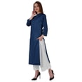 thumbnail image 3 of Bimba Kurta Droite Unie Ethnique Indienne pour Femmes à Col Mandarin avec Encolure Plissée en Coton, 3 of 7