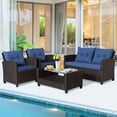 thumbnail image 1 of Gymax 4PCS Outdoor Conversation Set Patio PE Rattan Set w/ Glass Table & Sofa Cushions Navy, 1 of 10