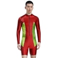 thumbnail image 2 of Oyolan Men's Long Sleeve Swimsuit Front Zipper One Piece Bathing Suit Rash Guard Swimming Sun Protective Red 3XL, 2 of 5
