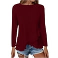 thumbnail image 4 of Plebaso Women's Long Sleeve Eyelet Tops Crew Neck Ruffle Blouses Dressy Irregular Hem Womens Spring Shirts, 4 of 7
