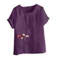 thumbnail image 4 of Liquidation d'Économies d'Été Iumwxz Hauts Décontractés Amples et Confortables en Lin Grande Taille Hauts de Sortie Blouse à Motif Floral Col Rond Manches Courtes Blouse Hauts pour Dames Costume Confortable, 4 of 4