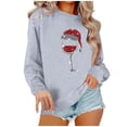 thumbnail image 1 of Amzcrzy Chandail de Noël pour Femmes Mode Manches Longues Col Rond T-Shirt Impression Verre de Vin Rouge Ample Grande Taille Chandail à Enfiler Hauts, 1 of 4