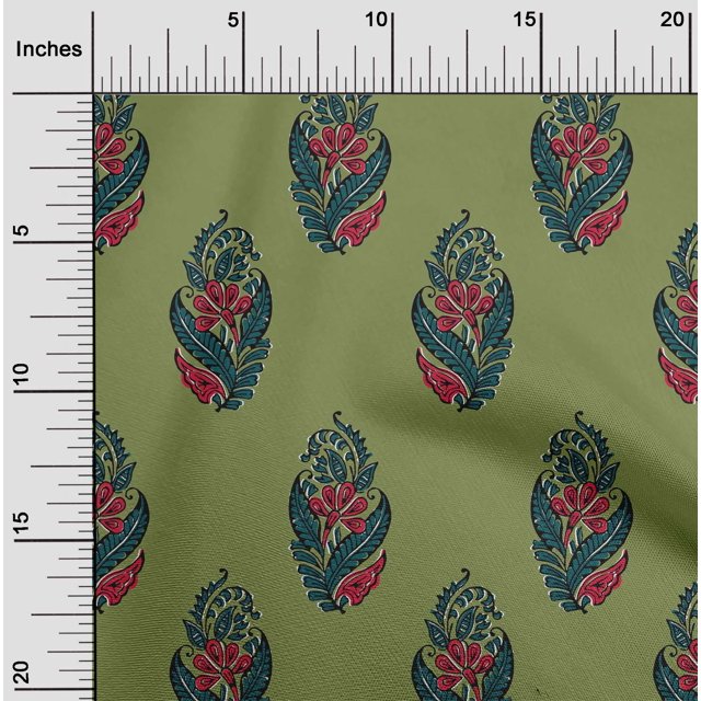 oneOone Polyester Lycra Fabric Leaves & Floral Block Print Fabric By The Yard 56 Inch Wide