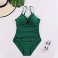 thumbnail image 3 of UPPADA Women's V-Neck One Piece Swimsuit Ruched Tummy Control Bathing Suit One Piece Cute Solid Color Swimsuit Casual Basic Shoulder Straps Swimwear Clearance Green,S, 3 of 4