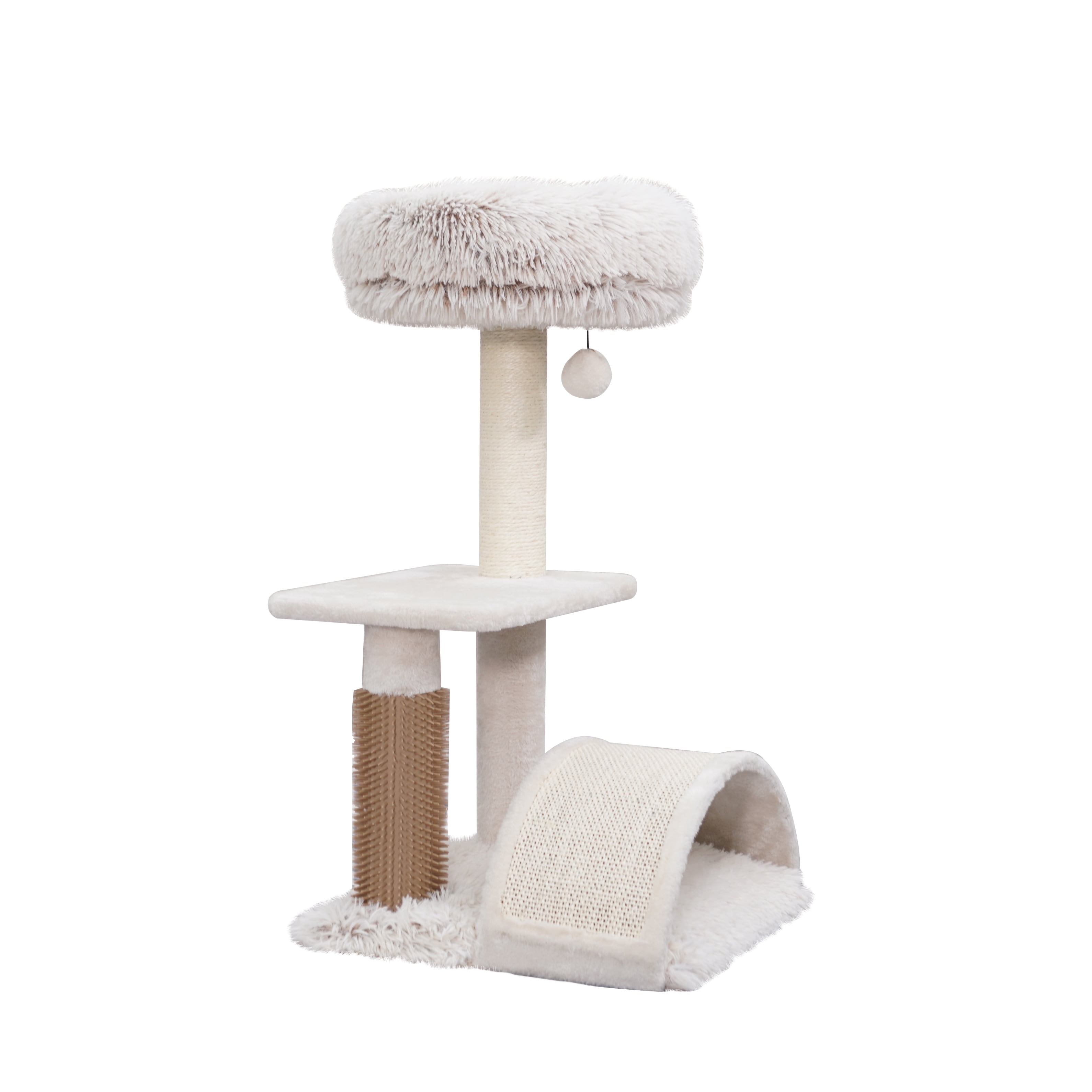 Vibrant Life 27.8"Cat Tree with Top Perch, Sisal Post and Arch Scratchers, Full-Body Groomer,Cream