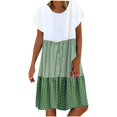 thumbnail image 1 of CHUANK Robes en Lin pour Femmes Été Grande Taille Manches Courtes Col en V Longueur Genou Robe Ample Décontractée Confortable Robe de Plage Soldes de Liquidation 2024, 1 of 7