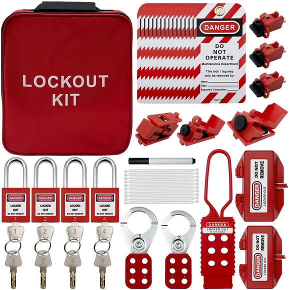 Lockout Tagout Kit Electrical Loto - Clamp-On Circuit Breaker Lockout, Group Lockout Hasps, Lockout Tag, Universal Multi- Pole Breaker with