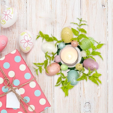 Easter Egg Candlestick Holder Wreath Set (2 Pcs) - Festive Foam Table Centerpiece Decoration for Holiday Gatherings & Spring Decor