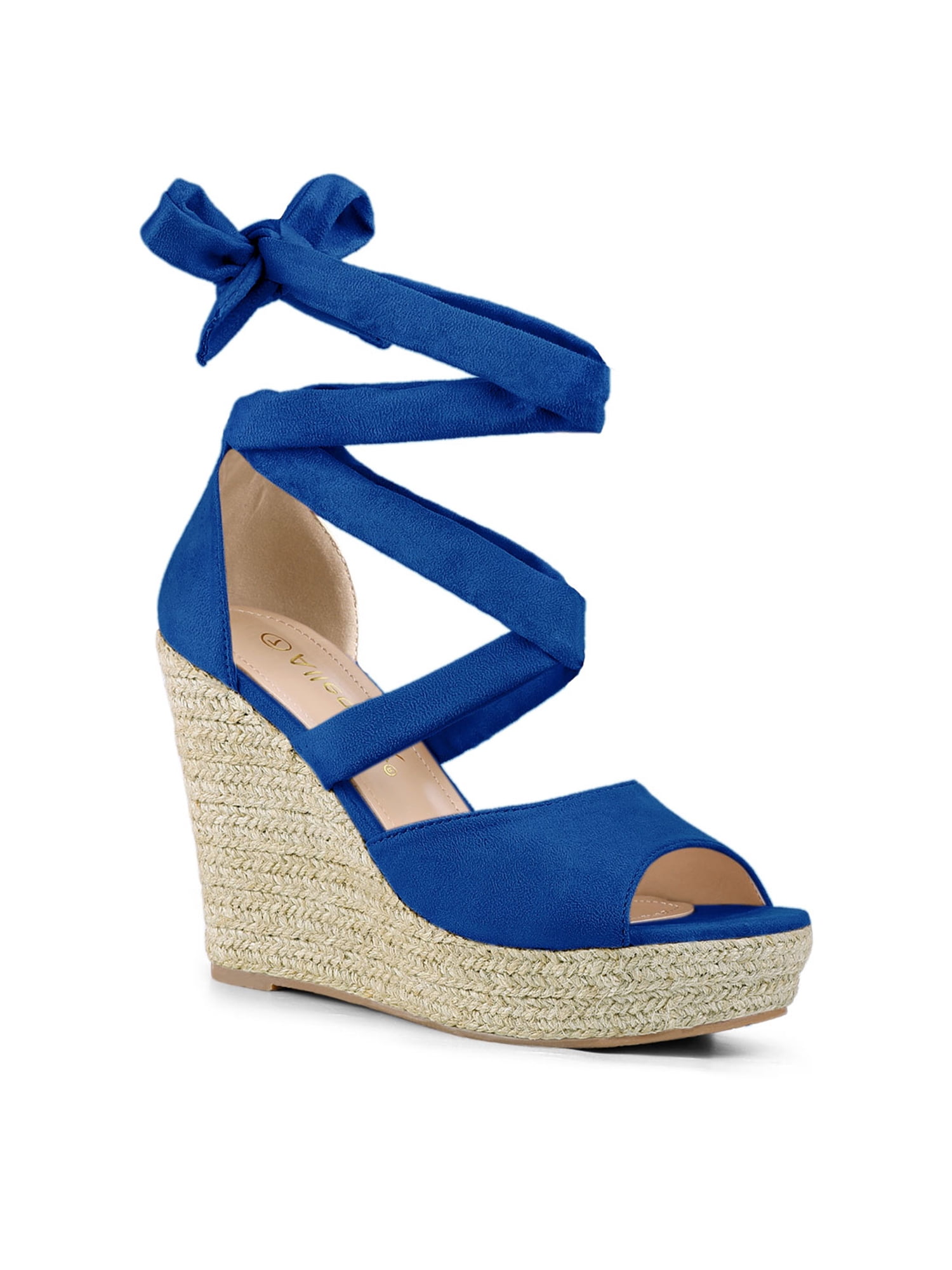 BLISSFUL STEP Chaussures pour Femmes Espadrilles à Lacets Sandales Compensées à Plateforme Bleu Foncé 9