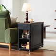 thumbnail image 4 of CHIC HOUSE Tables d'Appoint pour Salon avec Station de Recharge et Roulettes, Table de Chevet Style Ferme pour Chambre avec Tiroir de Rangement, Tables Étroites à Roulettes Tables d'Accent Petites Tables pour Petit Espace, Noir, 4 of 11
