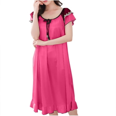 Chemises de Nuit Légères pour Femmes en Liquidation Robe de Maison à Volants pour Femmes Ample à Manches Courtes Nuisette Unie en Dentelle Nuisettes Confortables Chemises de Nuit Vêtements de Nuit Nouvelles Teintes de Rose TTG