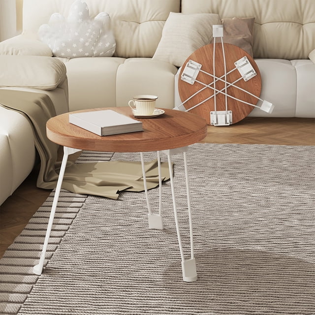 Antqov Foldable Small Table Movable Small Round Table Foldable Small Coffee Table Small Dining Table Suitable For Use Beside To The Sofa