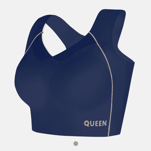 Wirefree Sports Bra for Plus Size Women, Full Coverage with Side Support & Back Smoothing Design, High Impact Support for Running, Gym & Yoga. Dark Blue 38