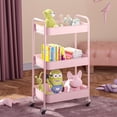 thumbnail image 4 of KK KINGRACK Rolling Cart, 3-Tier Metal Utility Cart with 4 Wheels, 2 Brakes, Pink, 4 of 8