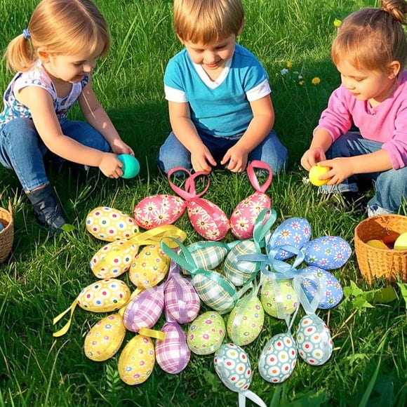 CaiYueKe Décoration de Pâques Oeuf en Mousse et Ensemble d'Oeufs en Tissu 24 Pcs - Ornements de Simulation de Peinture Bricolage Arrangement de Scène, Accessoires de Résurrection Fournitures de Fête Décoration Suspendue pour la Maison