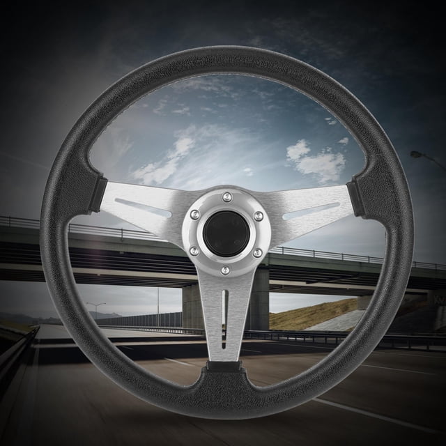 Universal Racing Steering Wheel, 14Inch 6 Anti Slip PU and Aluminum Gaming Steering Wheel with Horn Button for Racing / Car Sim Driving / JDM Sports Racing Steering Wheel
