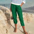thumbnail image 1 of CFLVAEK Fake Denim Distressed Capri Pant with Pocket for Women Loose Fit Solid Ruched Beach Pant Flowy Breathable Straight Pedal Pushers Lightweight Mid Rise Ladies Lounge Pants, 1 of 8