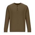 thumbnail image 3 of Penkiiy Men's Solid Color 3-Button Round Neck Waffle Long Sleeved Shirt Brown, 3 of 8