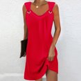thumbnail image 2 of Penkiiy Robes d'Été pour Femmes 2024 Décontractées Imprimées Amples Couleur Unie Col Rond Tempérament Élégantes Robes Dos Nu S Rouge, 2 of 5
