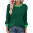 thumbnail image 4 of HAiming Chandails 3/4 pour Femmes, Hauts Habillés Décontractés, Blocs de Couleur, Col Ras du Cou, T-Shirts Basiques de Mode d'Automne, Vêtements, 4 of 7