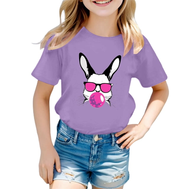 FhsagQ The 7th Of July T-Shirt Décontracté à Manches Courtes à Col Rond avec Imprimé de Pâques Mignon pour Fille Haut Fille Printemps The 7th Of July T-Shirts Taille 8-9 Printemps T-Shirts d'Été pour Tout-Petite Fille Pâques Violet 1-2 Ans