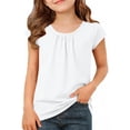 thumbnail image 1 of EGNMCR Children's Spring And Summer Solid Color Short Sleeves Round Neck Pleated T-shirt Top For Kids Children polyester top, 1 of 7