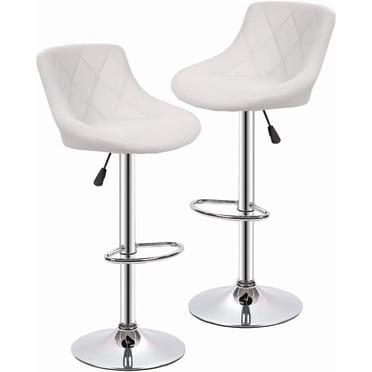 BestOffice Set of 2 Adjustable Swivel Bar Stools – Counter Height PU Leather Bar Chairs, Backrest for Kitchen Island, Dining, or Home, White