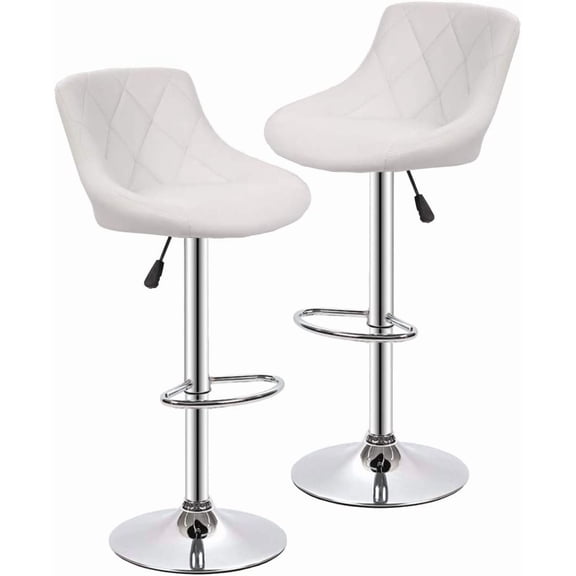 BestOffice Set of 2 Adjustable Swivel Bar Stools – Counter Height PU Leather Bar Chairs, Backrest for Kitchen Island, Dining, or Home, White