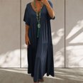 thumbnail image 1 of Fshaion Robe d'Été pour Femmes 2024 Grande Taille Coton Lin Couleur Unie Ample Col en V Manches Courtes Robe Liquidation à Moins de 10!, 1 of 7