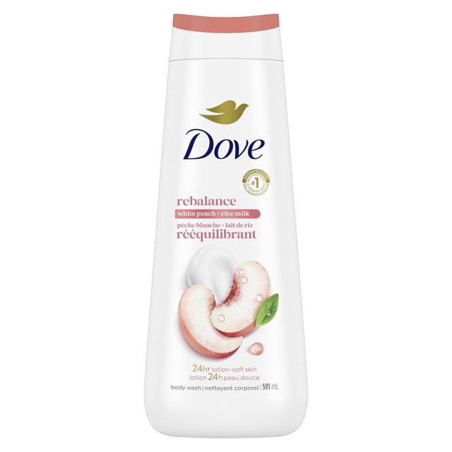 Dove Body Wash for 24H Lotion-Soft Skin White Peach + Rice Milk Rebalance, 591 ml