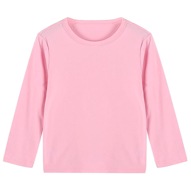 T-Shirt à Manches Longues pour Enfants Col Ras du Cou Garçon Fille Coton Doux T-Shirts de Base Décontractés Unis T-Shirts Hauts 1-13 Ans (8-10 Ans, Rose)