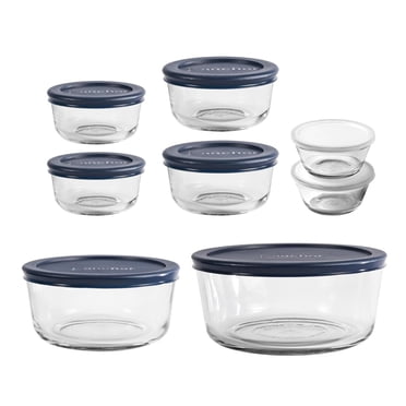 Anchor Hocking 16pc Round Glass Food Storage Box Set with Navy lids