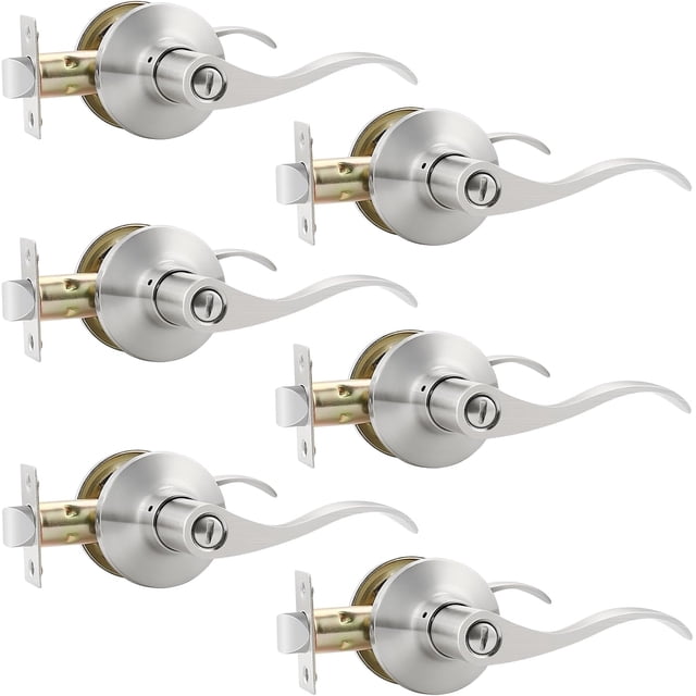 Poignée de Porte en Nickel Satiné Intérieur Levier de Porte de Passage en Nickel Brossé pour Hall et Garde-Robe Ensemble de Serrure de Porte Sans Clé Réversible pour Portes Côté Gauche Droit Levier Poignée Ensemble