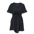 thumbnail image 3 of LOVZFMLL Robe d'Été Décontractée pour Femme à Manches Courtes, Col en V, Boutonnée, Robe de Plage pour Vacances et Voyages avec Poches, Noir, TG, 3 of 7