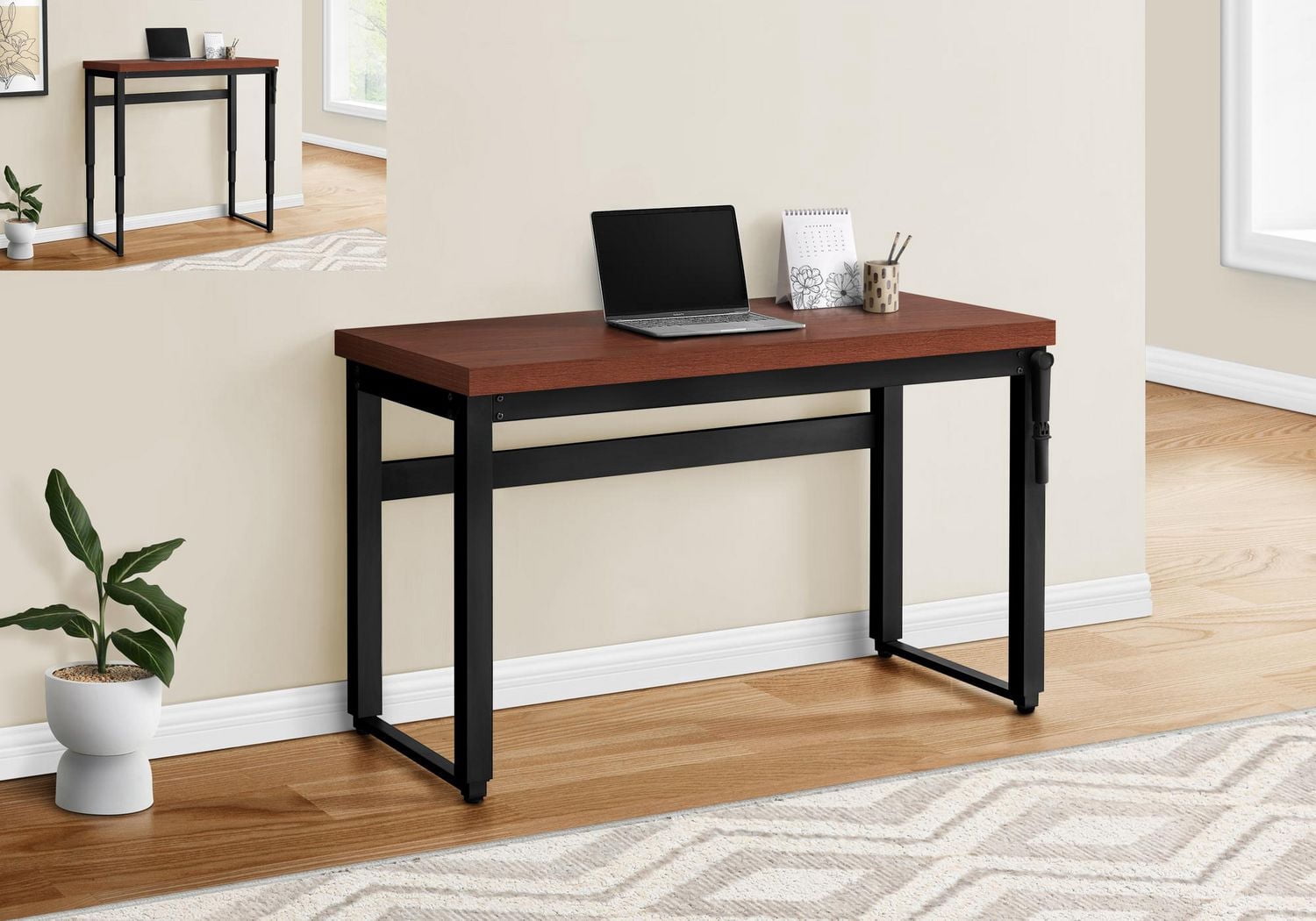 Monarch Specialties Computer Desk, Home Office, Standing, Adjustable, 48"l, Work, Laptop, Metal, Laminate, Brown, Black, Contemporary, Modern