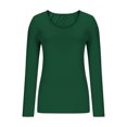 thumbnail image 4 of Chandails à Manches Longues pour Femmes Hauts Ajustés Col Rond T-Shirts Ajustés Hauts de Sortie T-Shirts Basiques Vert, 4 of 6