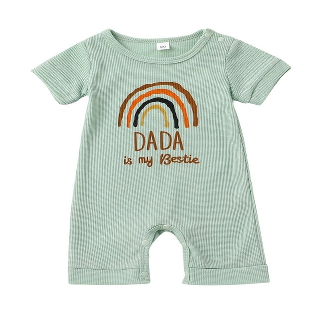 Baby Romper Letter Rainbow Print Crew Neck Short Sleeves Breathable with Bottom Snaps Jumpsuit