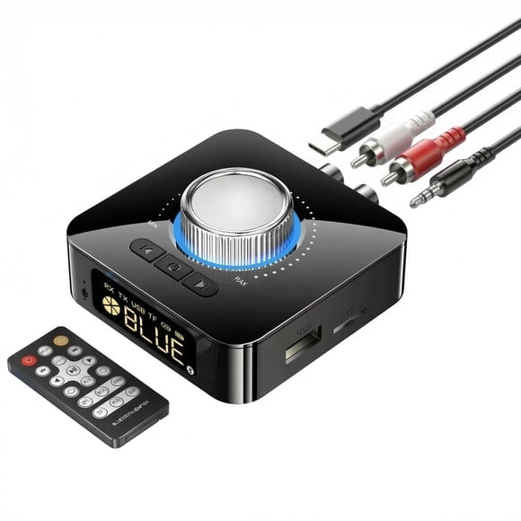 6.0 Bluetooth Audio Receiver Transmitter,5-in-1 Bluetooth Wireless Audio Adapter for Speakers, TVs, PCs, CDs, Computers, and Other Home Stereo Speakers, Supports 3.5mm AUX, RCA, USB, and TF Card Pla