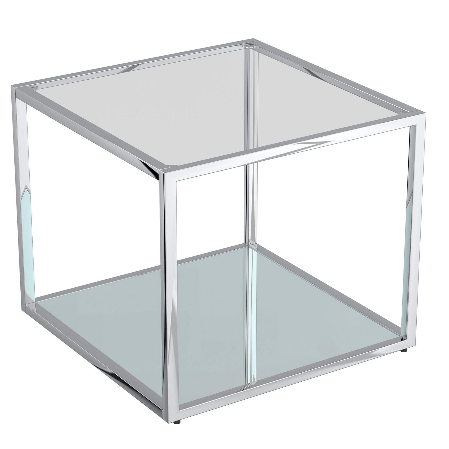 Contemporary Metal and Glass Large Square Coffee Table - Silver