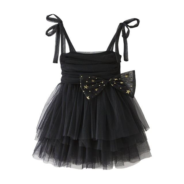 MIASHUI Robe à Bretelles Sans Manches avec Nœud pour Tout-Petites Filles pour et Noir, 2-3 Ans