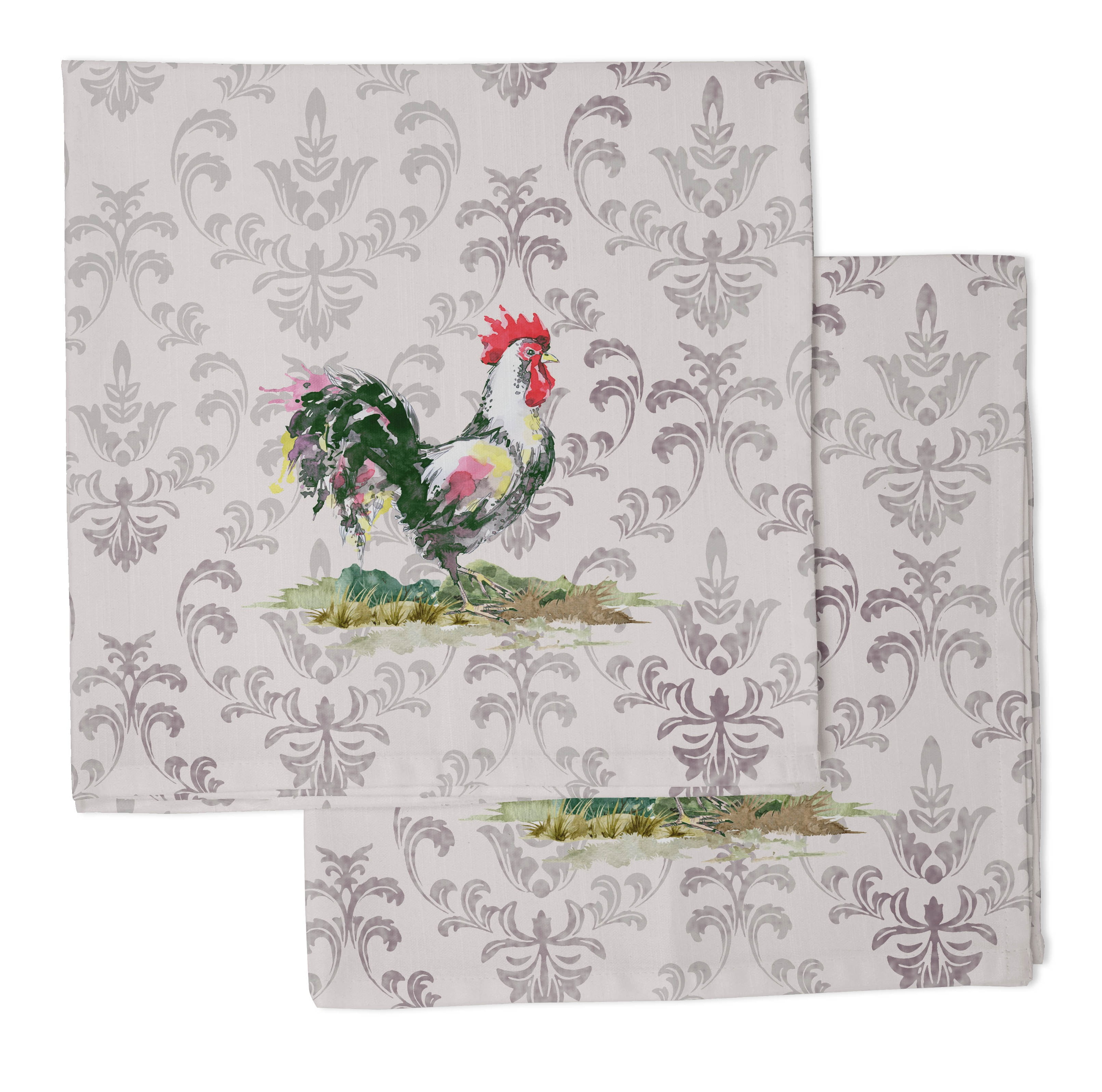 Vargottam Luxury Collection Dinner Table Linen Dcor Cotton Napkin Printed Fabric Reusable Napkins Set Of 12, 20 X 20 - Rooster